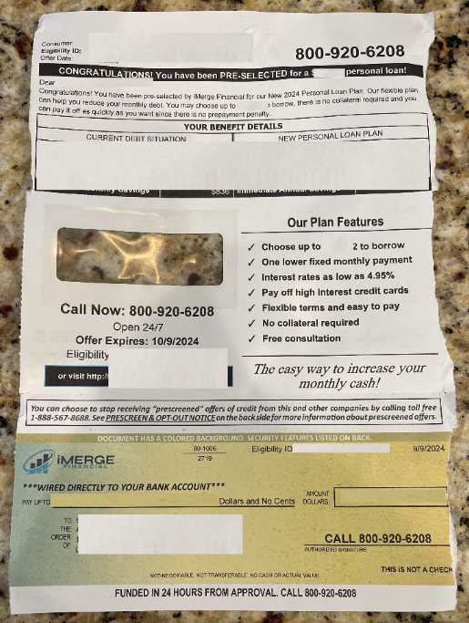 Picture of iMerge Financial mailer