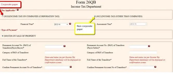 Click on: "Online form for furnishing TDS on a property (Form 26QB) mentioned under sale of property