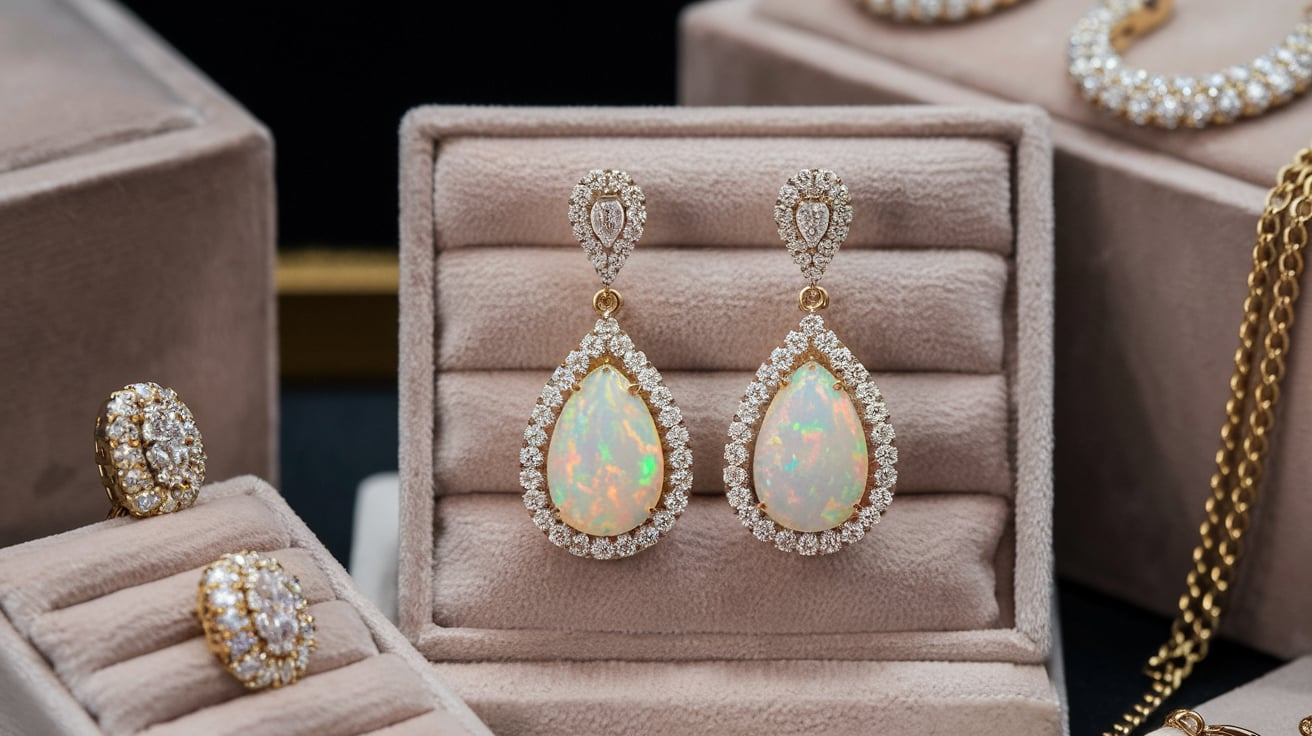 Jewelry Designers Anthony Nak Opal and Diamond Drop Earrings
