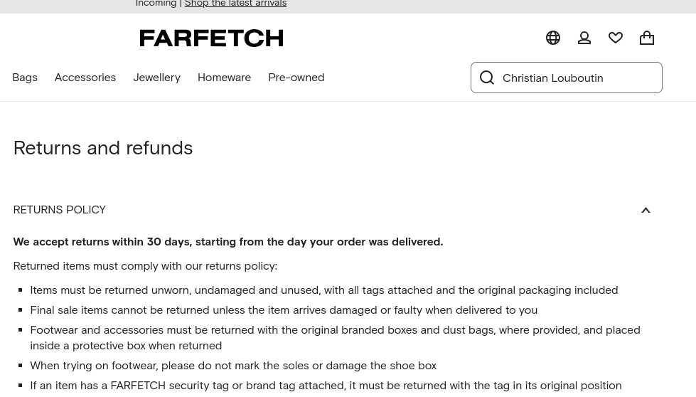 Farfetch delivery policy