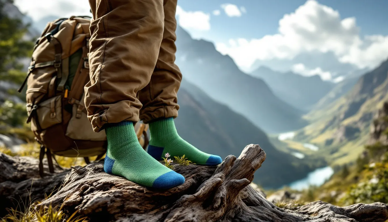 Darn Tough Hiker Full Cushion socks next to a backpack.