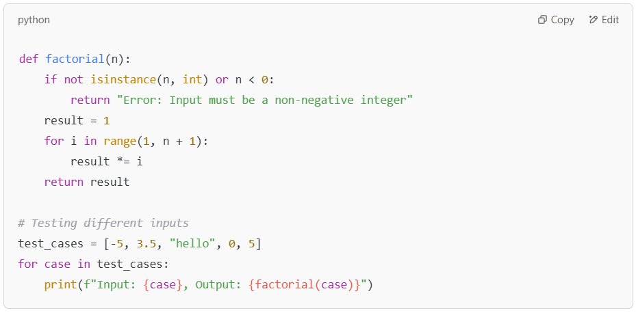 Factorial function with input validation in Python.