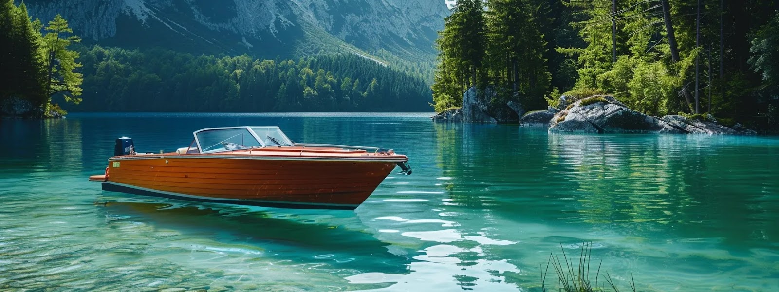 a stunning, high-quality photo showcasing a sleek boat on a crystal-clear blue lake, highlighting the impeccable presentation and attention to detail in the listing.