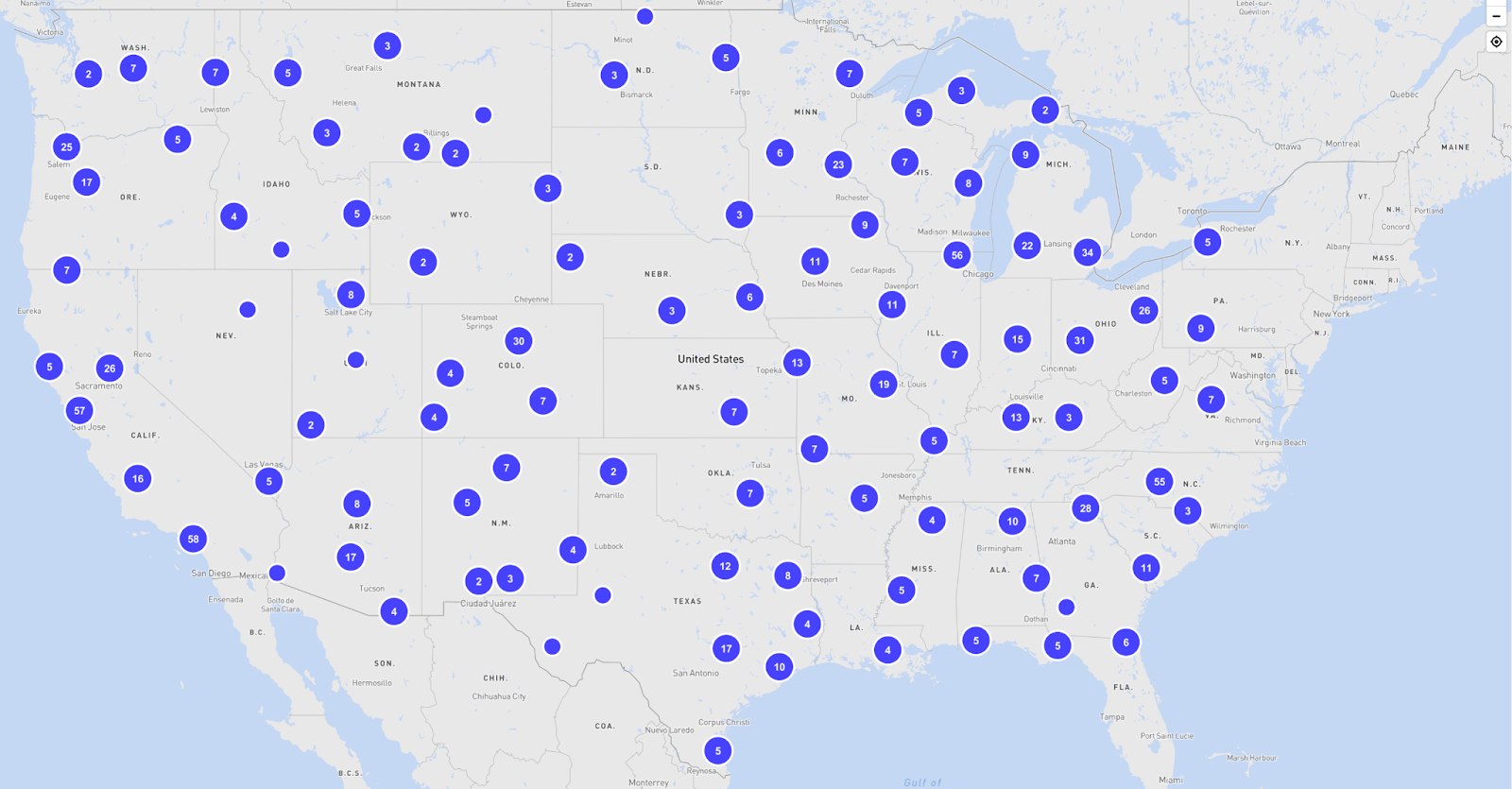 Map showing events in every state