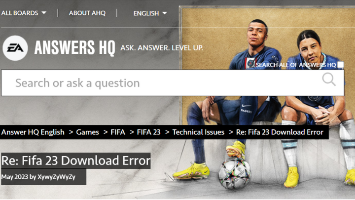 EA Sports website with answer questions about downloading FIFA mobile for Android