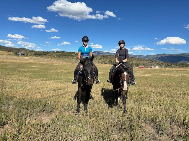 Layla and Inès ride horses on the Churchley's ranch 