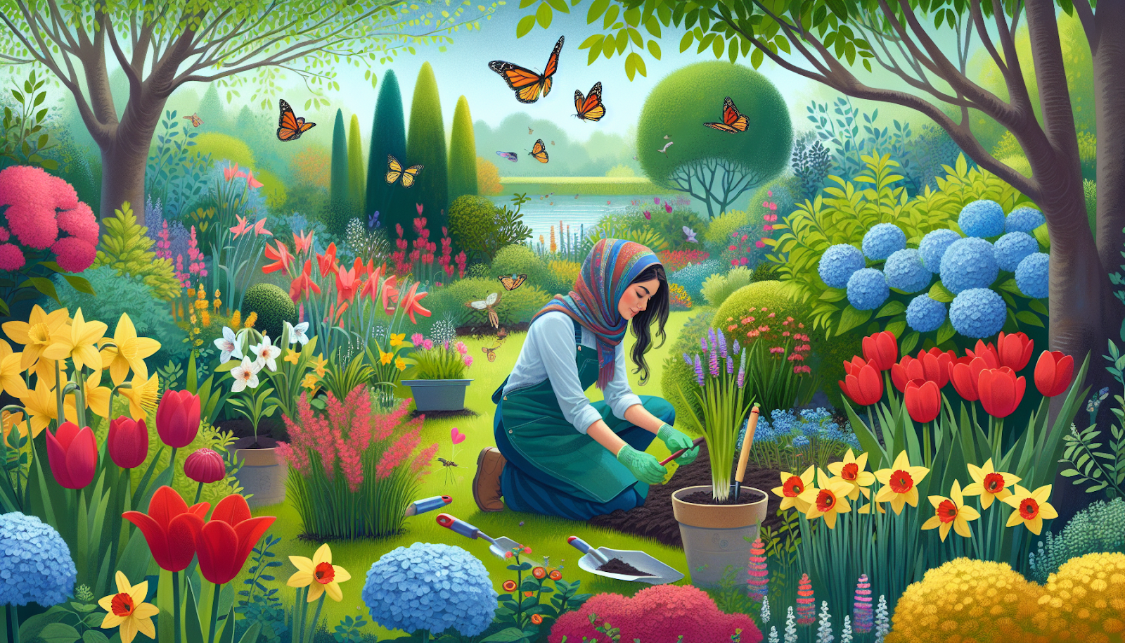 Planting new flowers and shrubs in the garden during spring