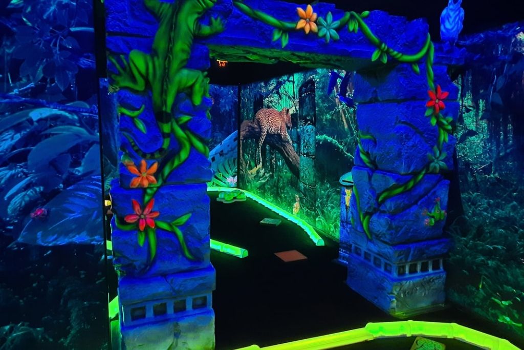 If you're looking for a rainy day activity while in Miramar Beach, visit Rainforest Blacklight Golf & Arcade