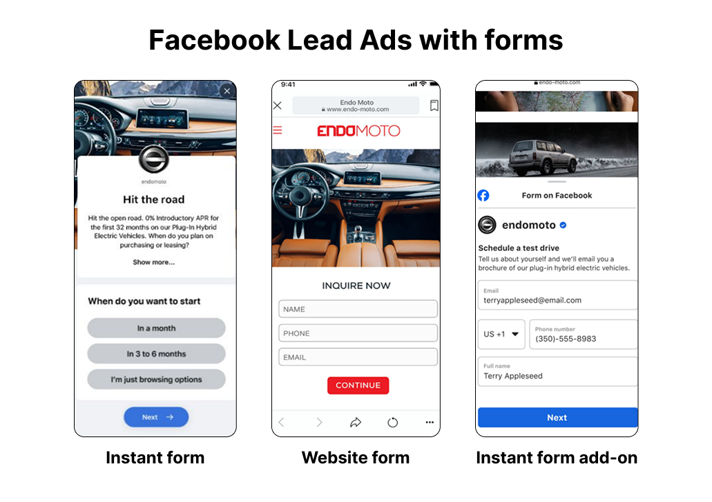 Examples of Facebook Lead Ads with forms