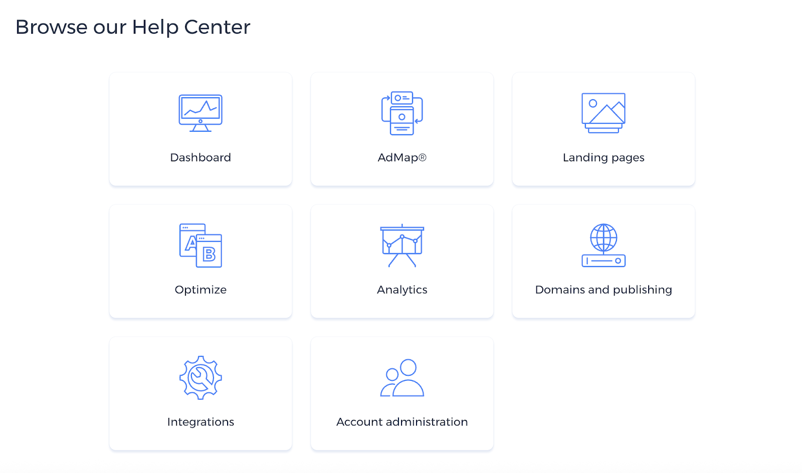 Screenshot showing help center categories for users 