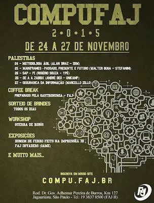 Flyer convite CompuFAJ 2015 na cor 'burro quando foge'