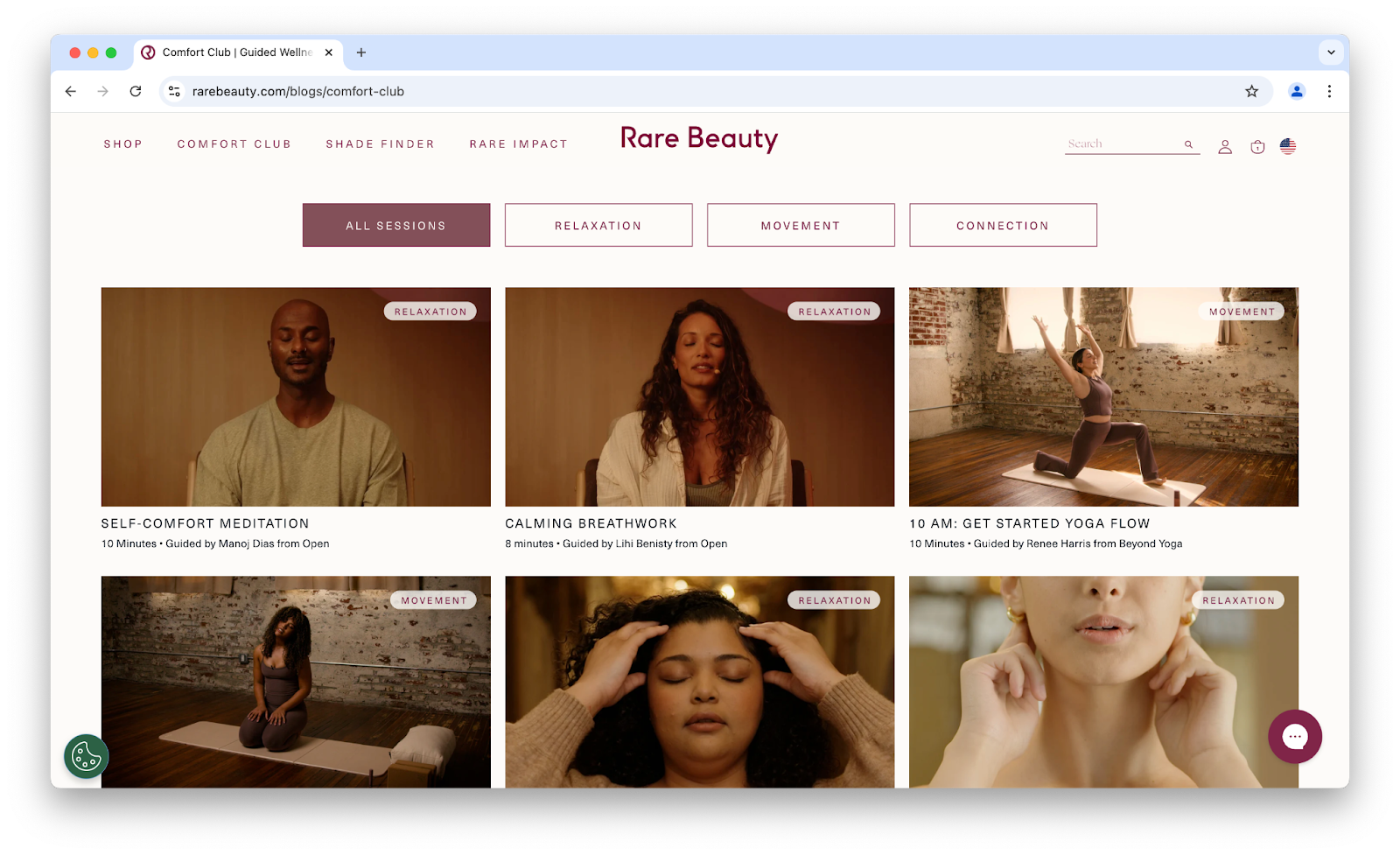 Image of Rare Beauty's Comfort Club page