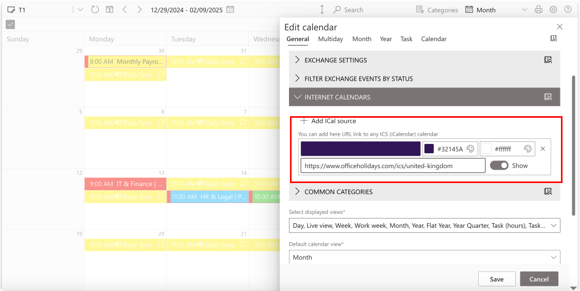 Pic. 3. Adding a sample iCal to Virto Calendar.