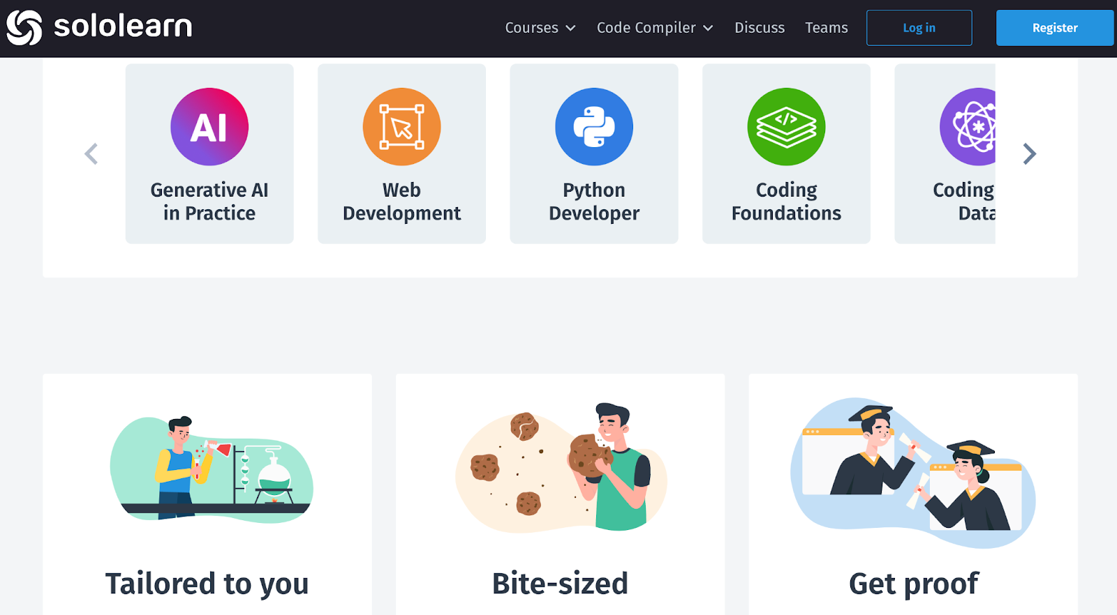 SoloLearn programming courses on Web Development, Python, and Generative AI