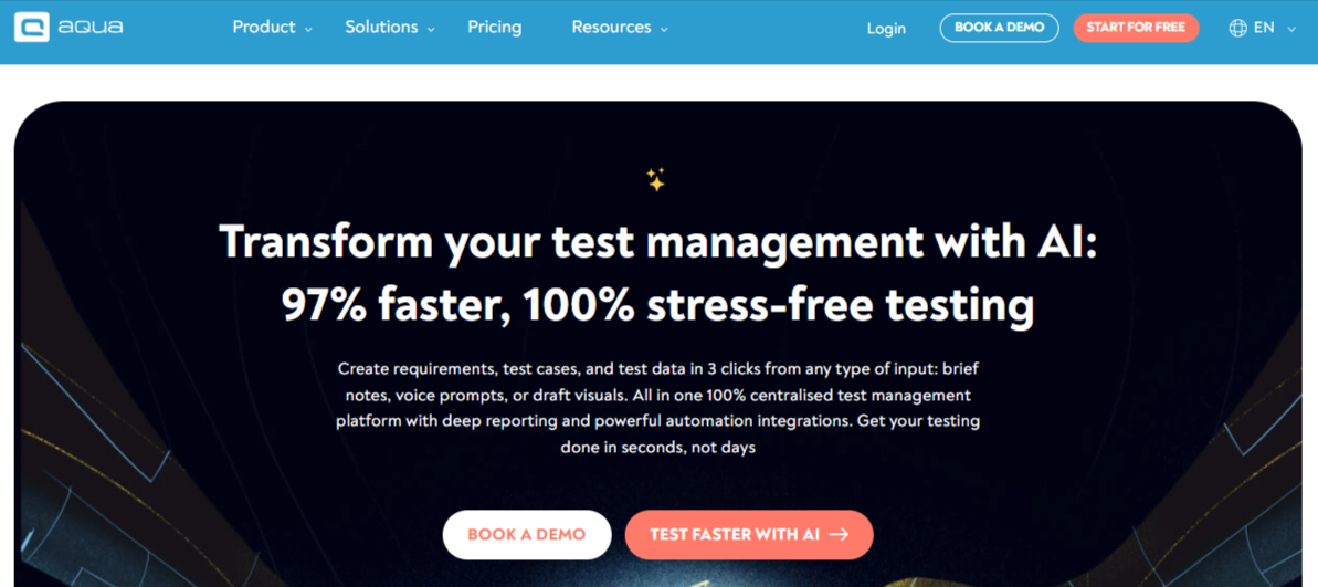 Image of the aquacloud homepage, a popular testing tool for Jira and other platforms