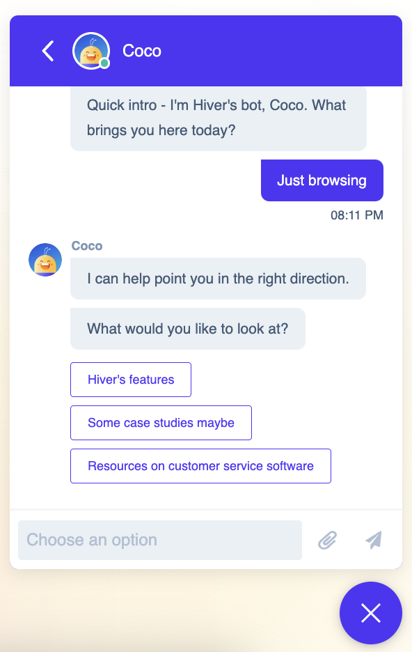 Interaction with Hiver’s Chatbot Coco