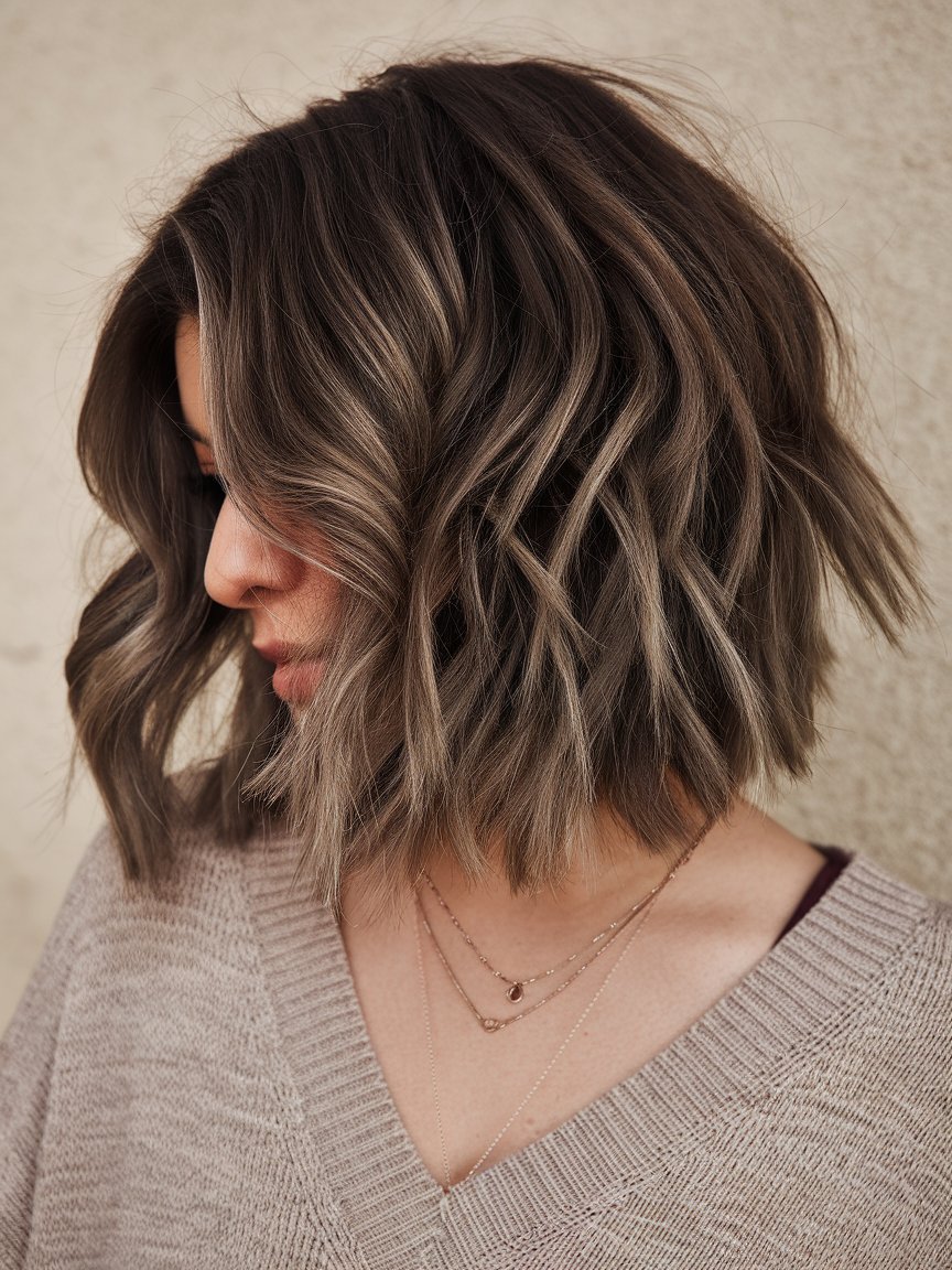 16. Voluminous Choppy Bob for Thick Hair