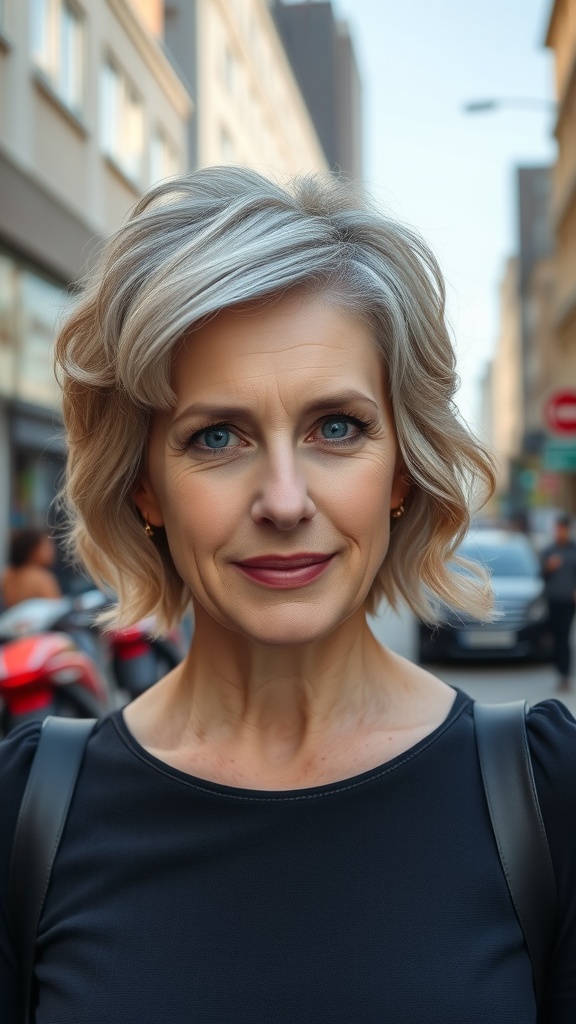Woman with modern undercut hairstyle and soft waves, looking confident