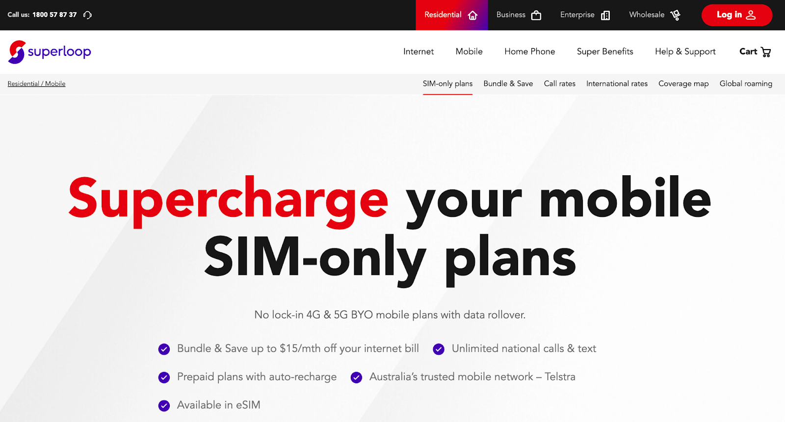 SIM only plans with Superloop - homepage