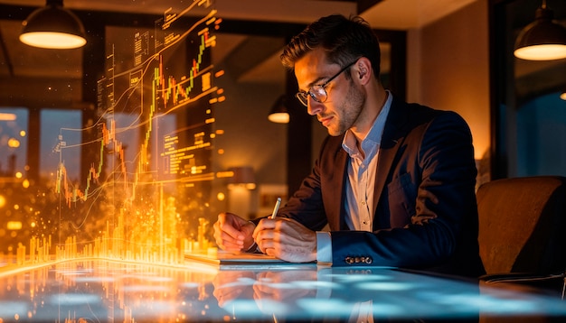 Financial analyst analyzing stock market data