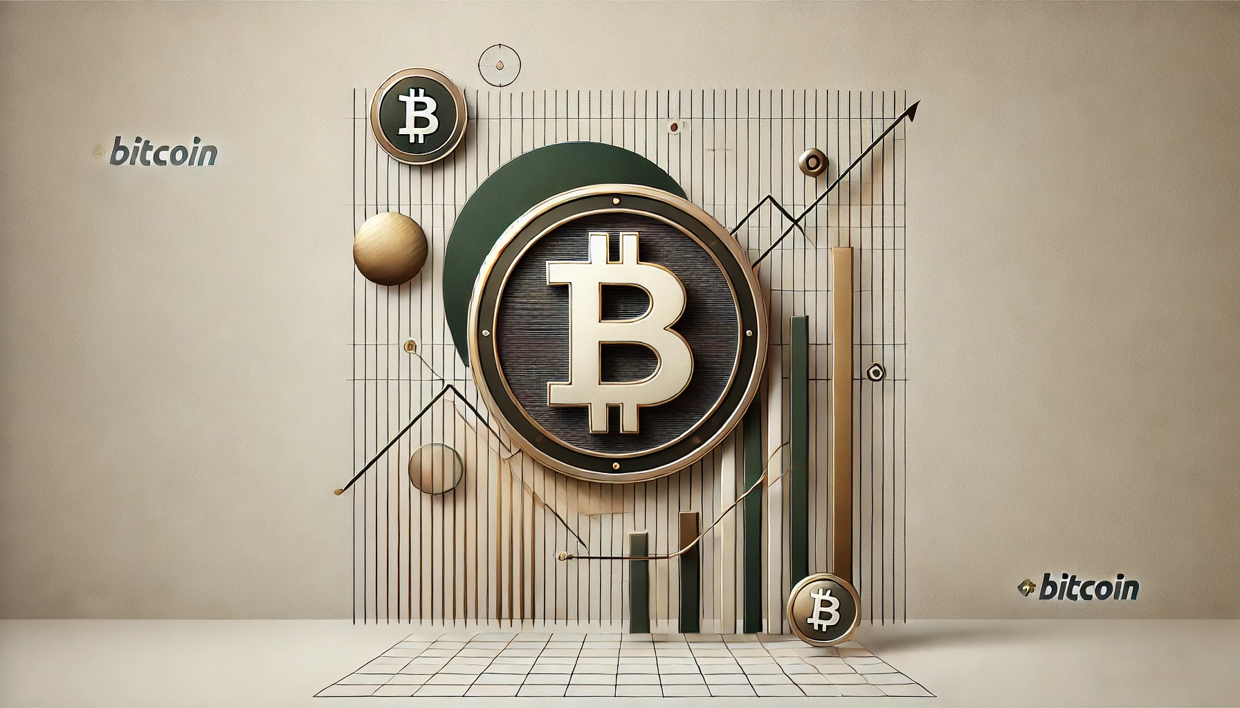 Bitcoin symbol as the centerpiece, surrounded by financial graphs and abstract design elements in green and gold tones, representing cryptocurrency price predictions and market analysis.