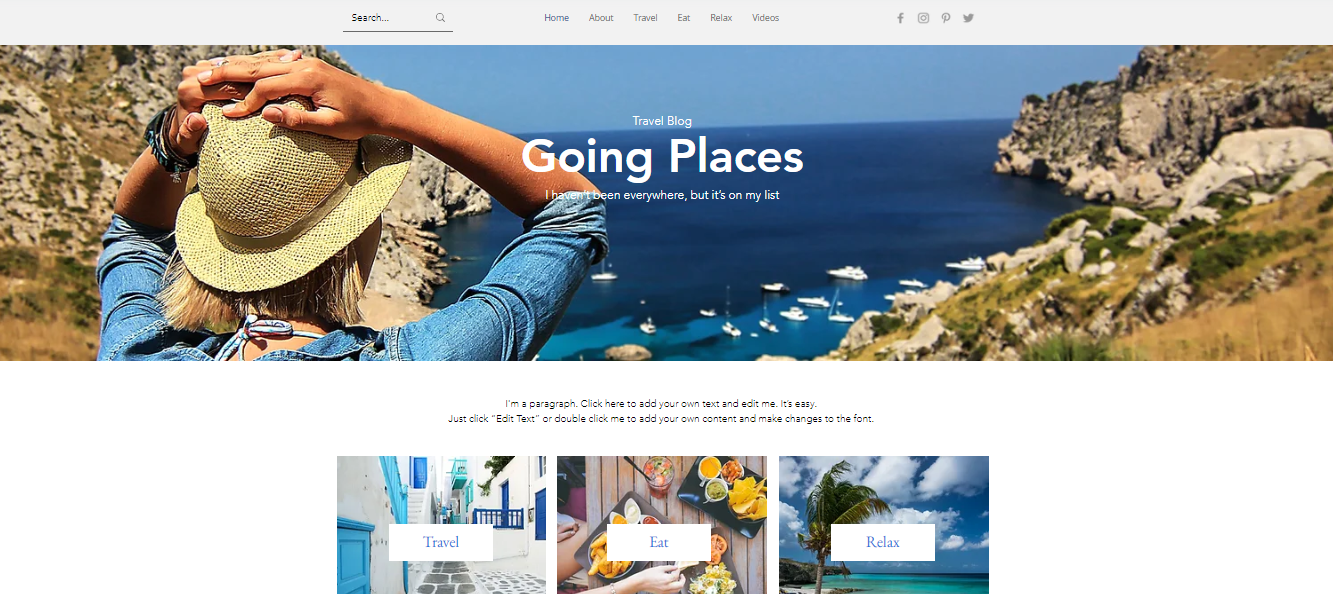 Going Places blogging template by Wix