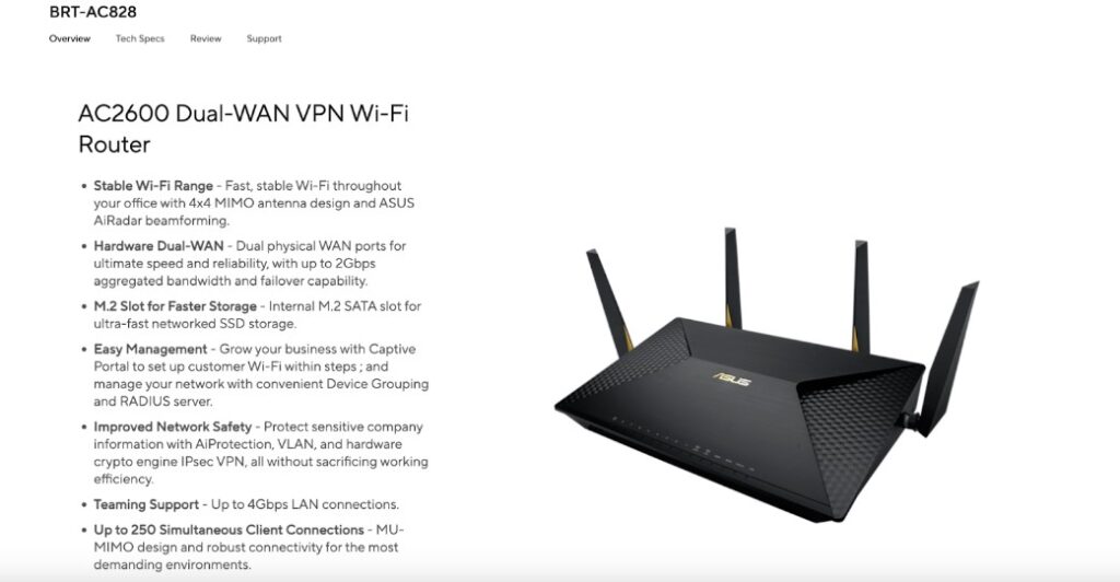 Screenshot of the AC2600 Dual-WAN VPN Wi-Fi Router.
