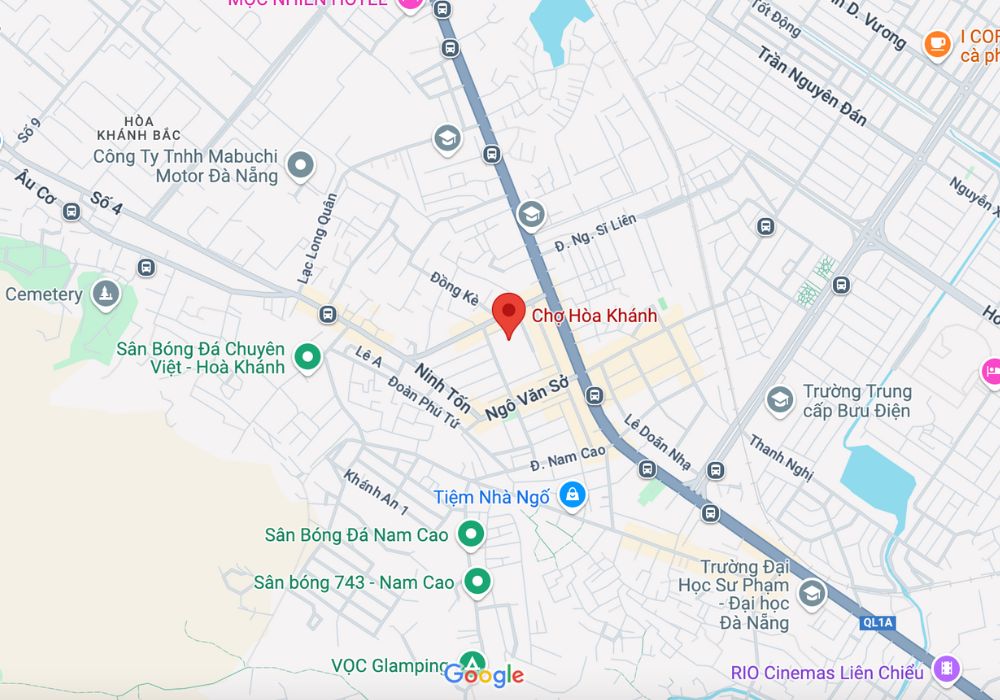 Vị trí của chợ đêm Hòa Khánh trên bản đồ (Ảnh: Google Maps)