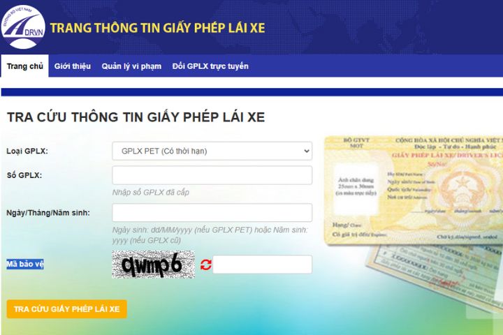 Bạn có thể kiểm tra bằng lái xe thật giả qua website Tổng cục Đường bộ Việt Nam