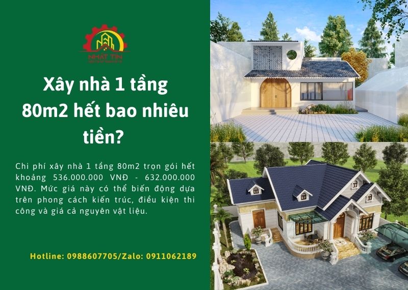 Xây nhà 1 tầng 80m2 hết bao nhiêu tiền Xây dựng Nhất Tín