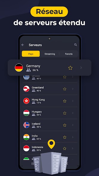 Liste des serveurs de l'application Android de CyberGhost VPN