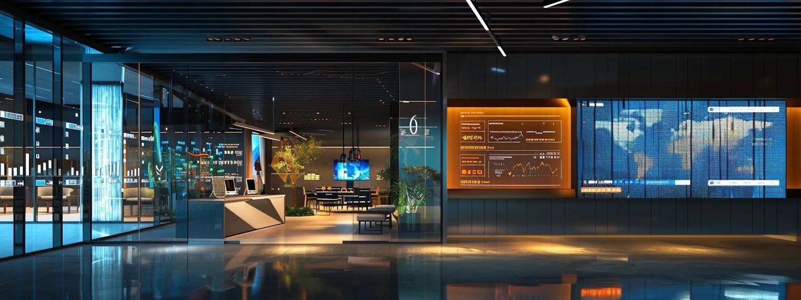 a sleek, modern office workspace features a large digital display showcasing a dynamic internal linking framework, with vibrant graphs and analytics highlighting user engagement and improved search engine visibility on an open laptop at the forefront.