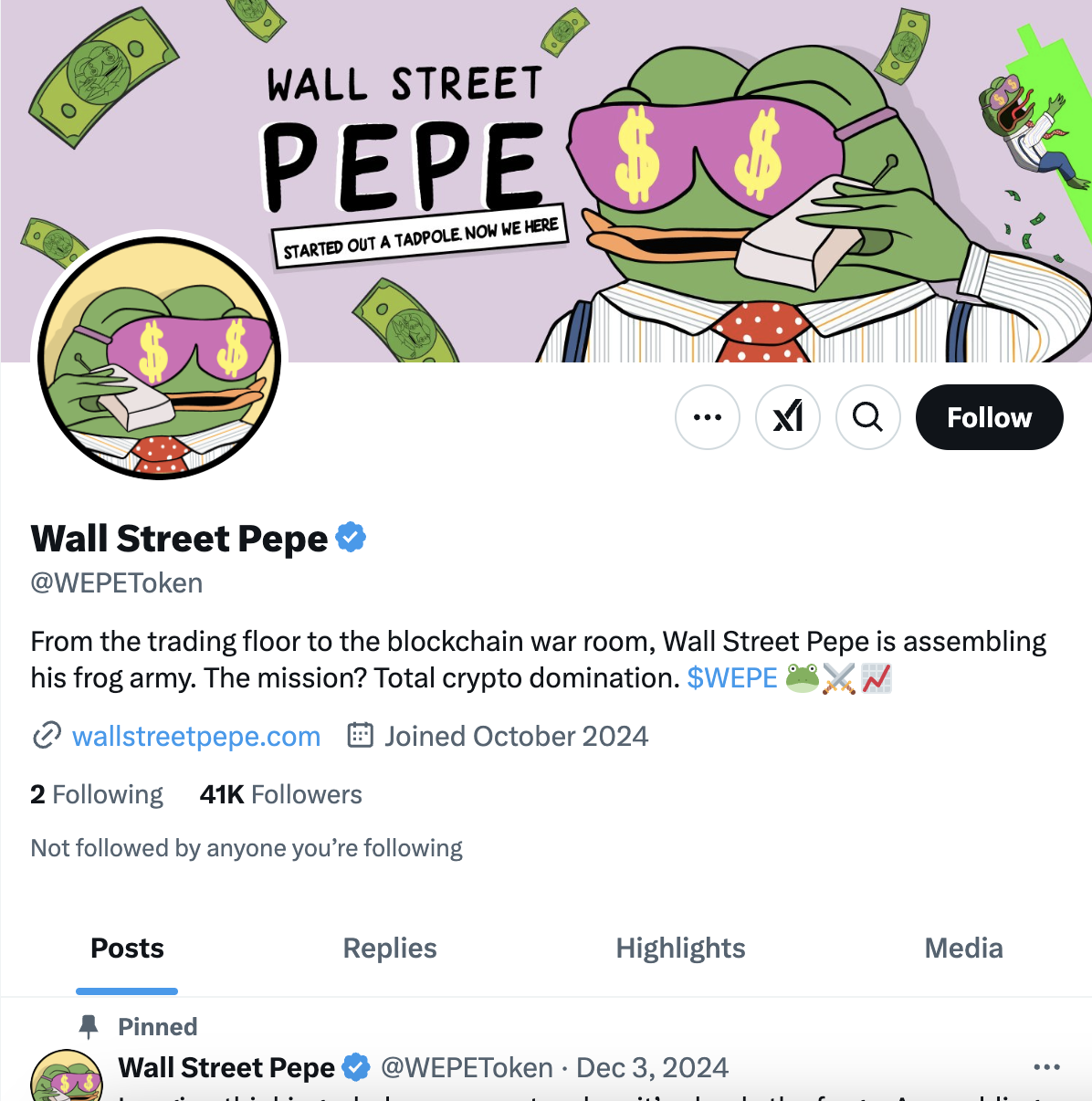 Wall Street Pepe X page