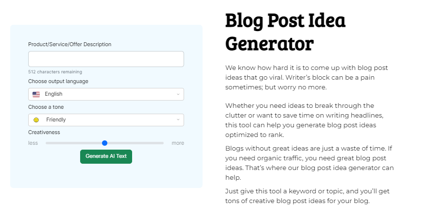 Content Gorilla AI's free and cool blog name generator