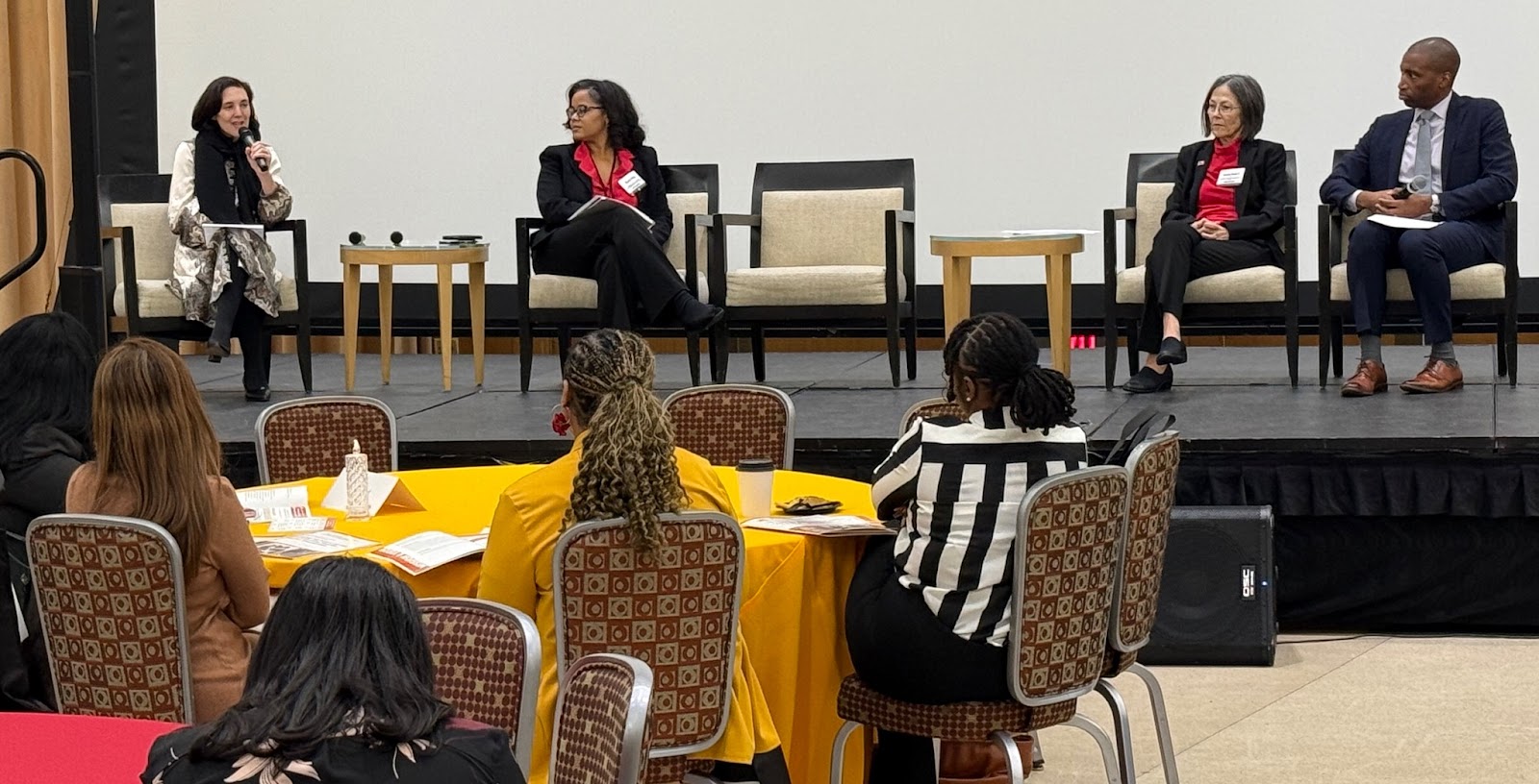 Deputy Secretary for Behavioral Health Alyssa Lord (left) participates in a discussion about mental health with Chief Medical Of