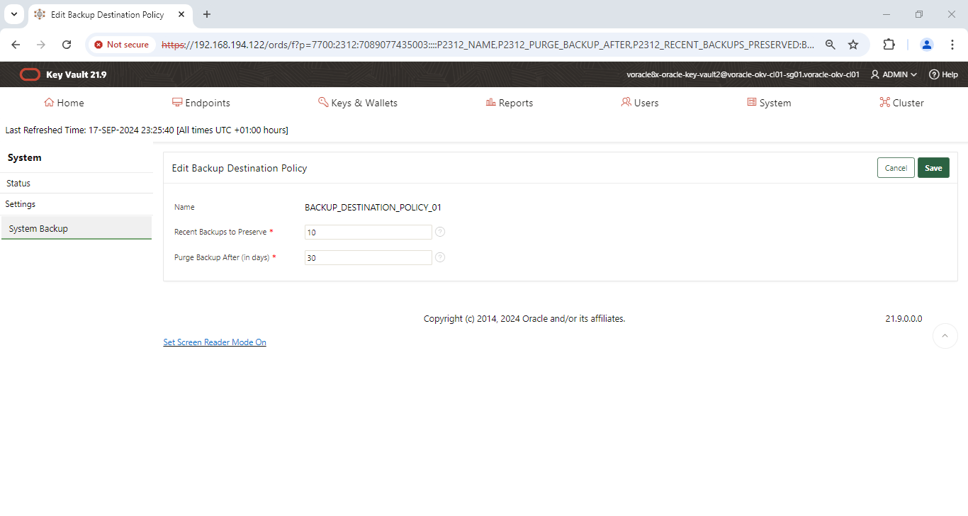Edit Backup Destination Policy - Google Chrome