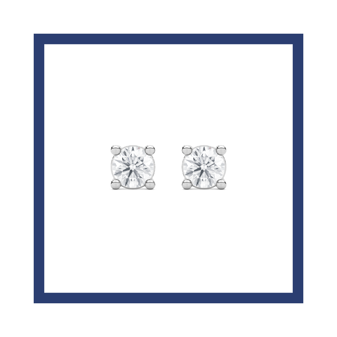 Round Diamond Citran White Gold Stud Earring for Women.