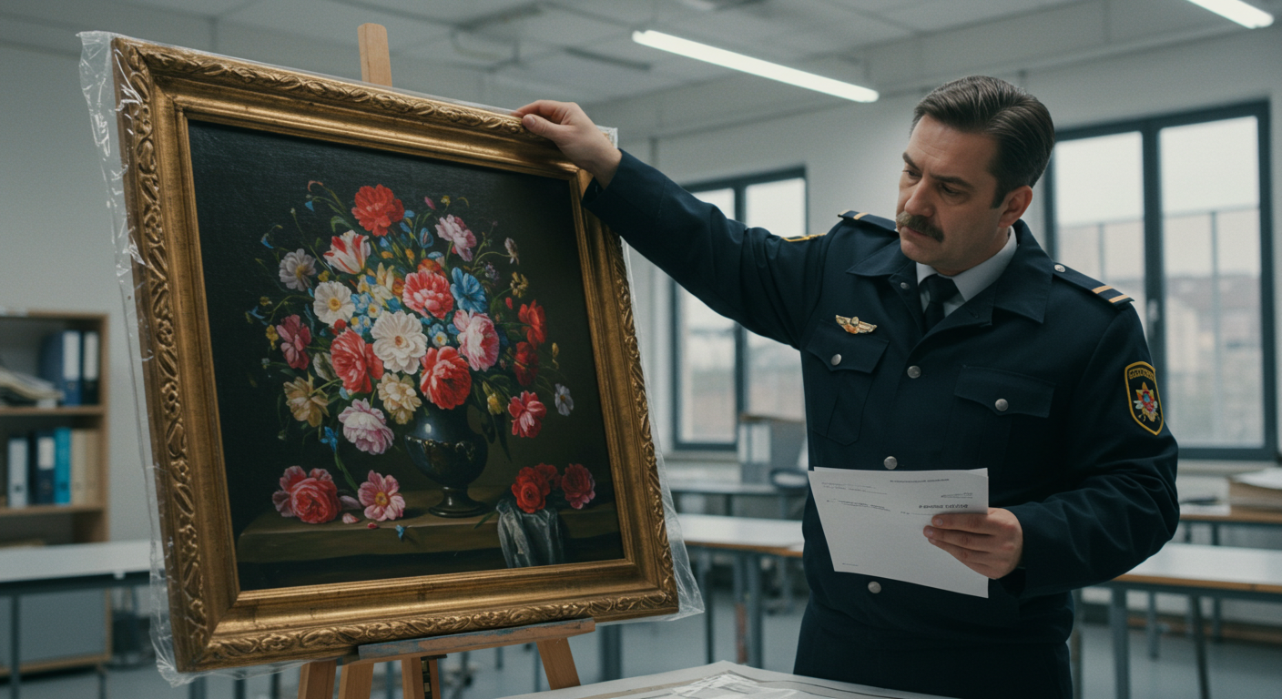 Митник перевіряє картину в рамі перед вивезенням