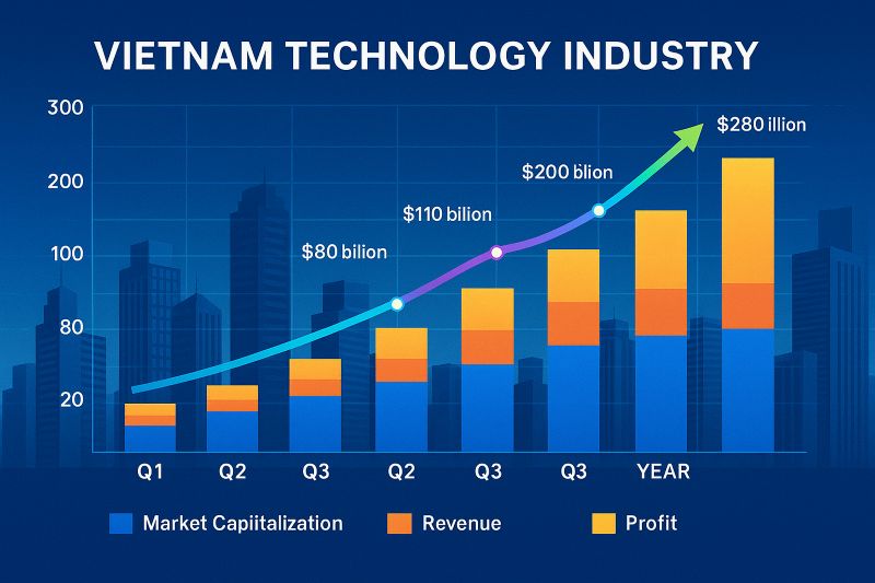 Biểu đồ tăng trưởng cổ phiếu công nghệ ở Việt Nam