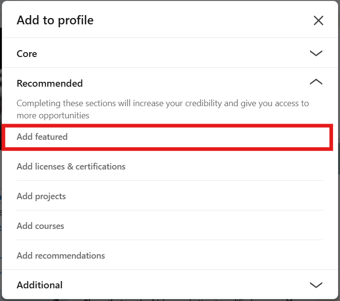 add featured section to linkedin profile