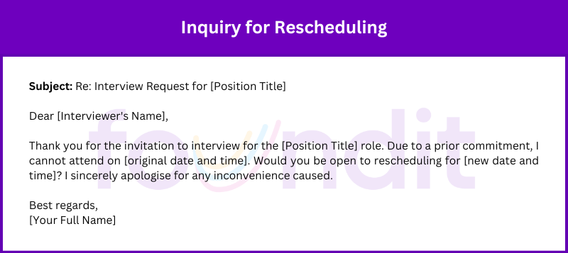 A polite email requesting to reschedule an interview due to a prior commitment