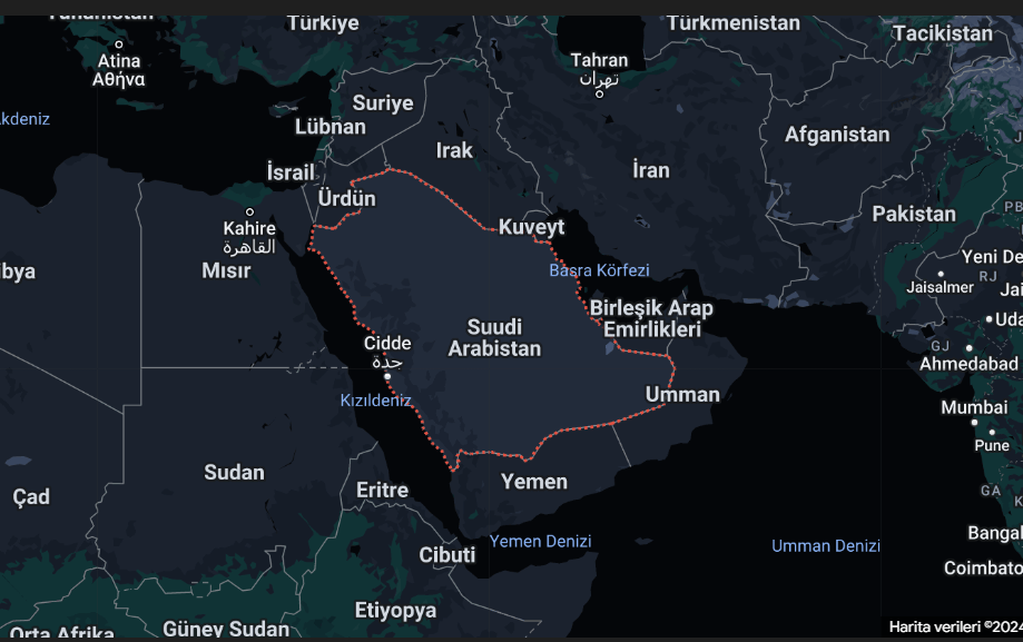 Suudi Arabistan’ın stratejik konumunu gösteren harita






