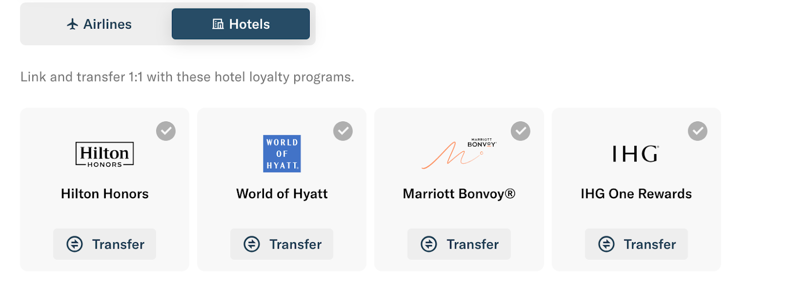 screenshot of selecting hotel partner in the bilt portal