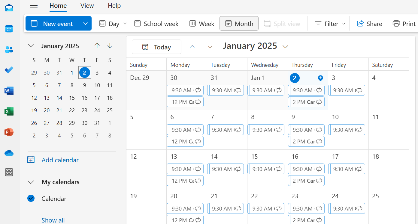 Calendar apps: Microsoft Outlook