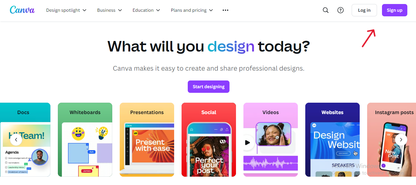 sign up on canva