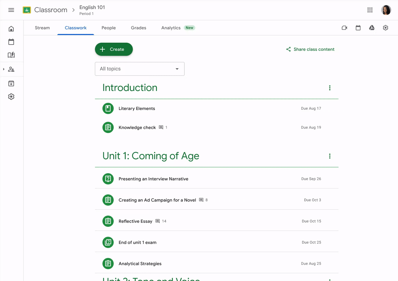 send a quick reminder to the class or individual students through private comments