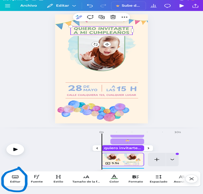 Convite digital para fiesta infantil