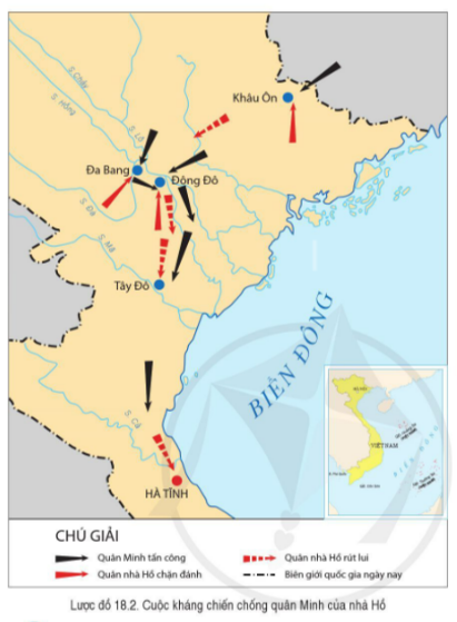 BÀI 18. NHÀ HỒ VÀ CUỘC KHÁNG CHIẾN CHỐNG QUÂN MINH XÂM LƯỢC (1400- 1407)1. Sự thành lập nhà HồCâu 1: Đọc thông tin và quan sát các hình từ 18.1, 18.2 lược đồ18.1, hãy:- Trình bày sự thành lập nhà Hồ.- Cho biết việc Hồ Quý Ly đổi quốc hiệu và chuyển kinh đô chứng tỏ điều gì?Đáp án chuẩn:Năm 1397, Hồ Quý Ly ép vua Trần chuyển kinh đô vào Tây Đô (Thanh Hoá). Năm 1400, phế truất vua Trần Thiếu Đế và lên làm vua, lập ra nhà Hồ, đổi quốc hiệu thành Đại Ngu (mong ước an vui cho đất nước).2. Cải cách của Hồ Quý LyCâu 1: Đọc thông tin, tư liệu và quan sát bảng 18 hình 18,3, hãy:- Giới thiệu nội dung chủ yếu trong cải cách của Hồ Quý Ly.- Nêu tác động của cải cách do Hồ Quý Ly thực hiện đối với xã hội thời nhà Hồ.Đáp án chuẩn:+ Chính trị: Cải tổ bộ máy chính quyền, chiêu dụng nhân tài ngoài họ Trần.+ Kinh tế: Phát hành tiền giấy, chính sách  hạn điền