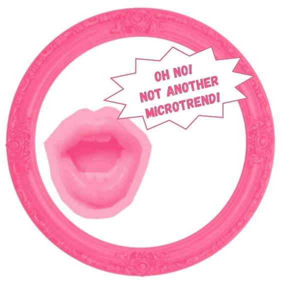 A pink round frame with a mouth and text

Description automatically generated