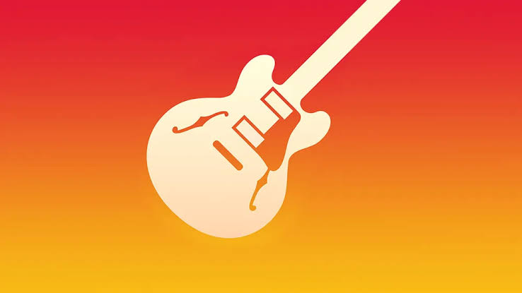 a white guitar with a red and yellow background